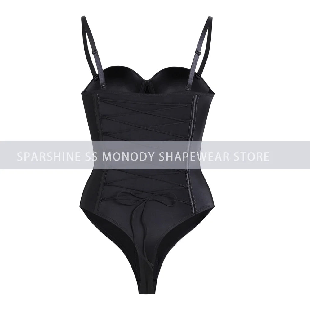 Women’s Seamless Lace-Up Shapewear Bodysuit – Tummy Control Thong Full Body Shaper