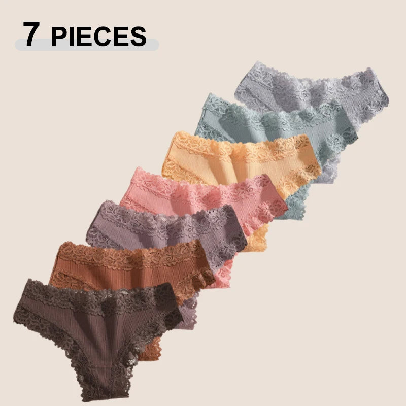 7Pcs Women’s Lace Cotton Panties Set Soft Seamless Low-Rise Brazilian Underwear S-XL