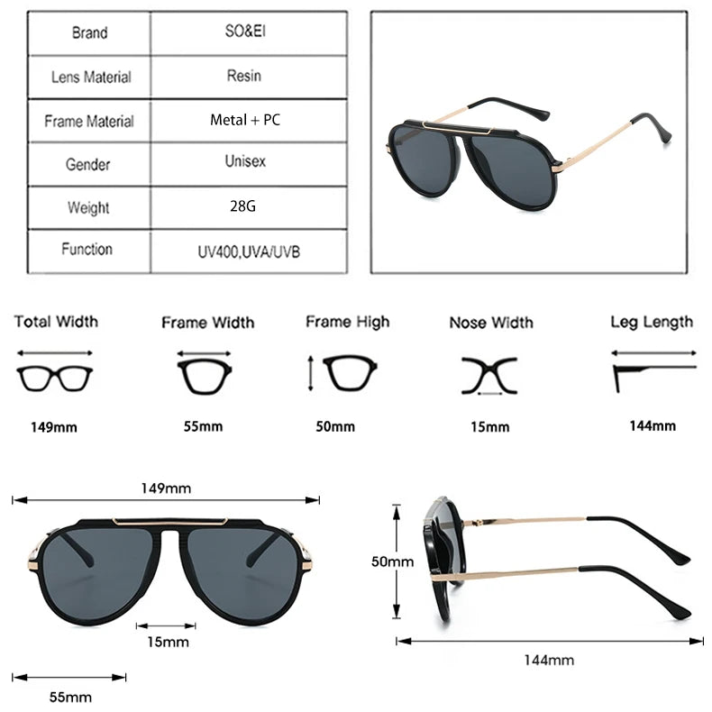 Oversized Pilot Sunglasses – Vintage Gradient UV400 Shades, Fashion Eyewear for Women & Men
