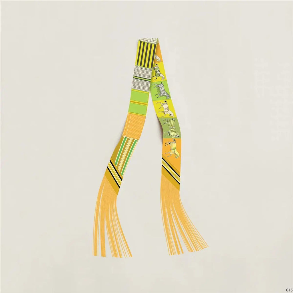 Women's Satin Silk Feel Twilly Fringe Scarf – Tassel Print Scarf Ribbon, Bag Handle Wrap & Neck Scarf