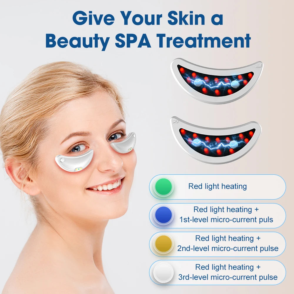 LED Rechargeable Eye Massager with Red Light Therapy – Microcurrent Under Eye Care Device for Puffiness & Tired-Looking Eyes
