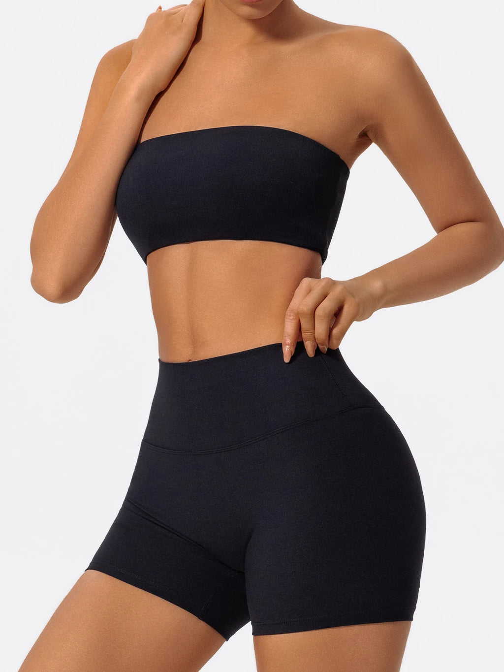 Summer 2-Piece Women’s Workout Set – Strapless Sports Bra & High Waist Yoga Shorts, Gym Fitness Outfit