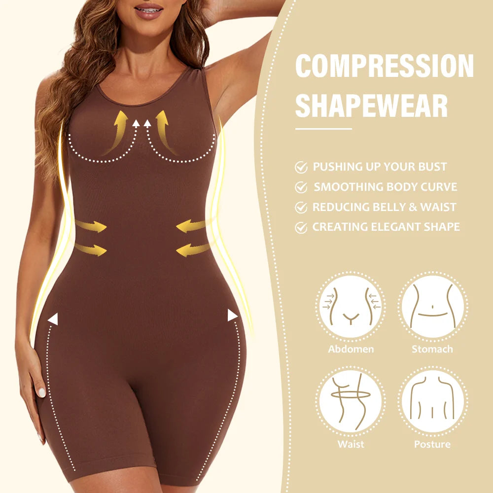 Women’s Seamless Full Body Shapewear Bodysuit Tummy Control Thigh Slimming Body Shaper