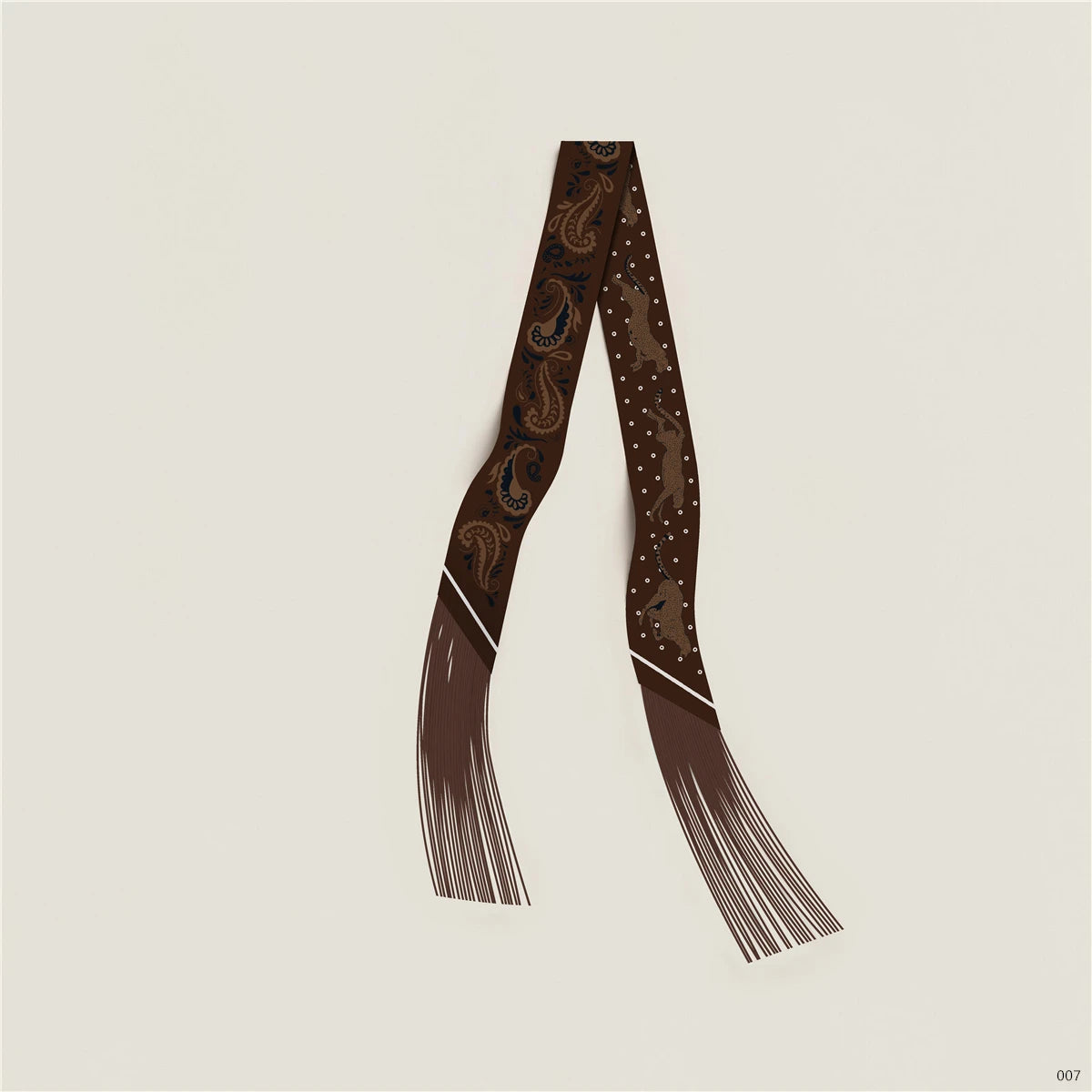 Women's Satin Silk Feel Twilly Fringe Scarf – Tassel Print Scarf Ribbon, Bag Handle Wrap & Neck Scarf