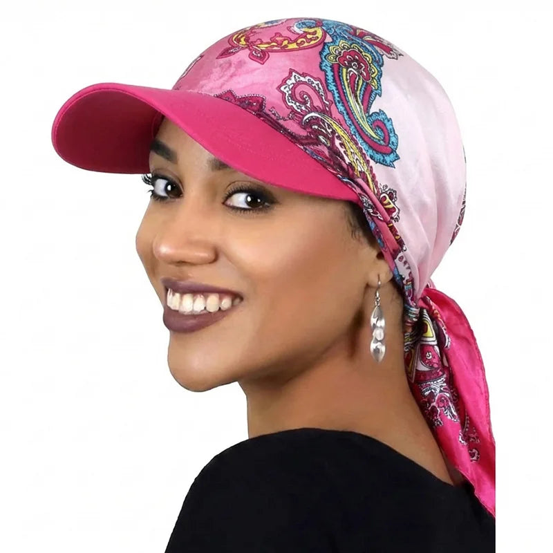 Women’s Satin Headscarf Baseball Cap Soft Breathable Summer Sun Hat with Brim