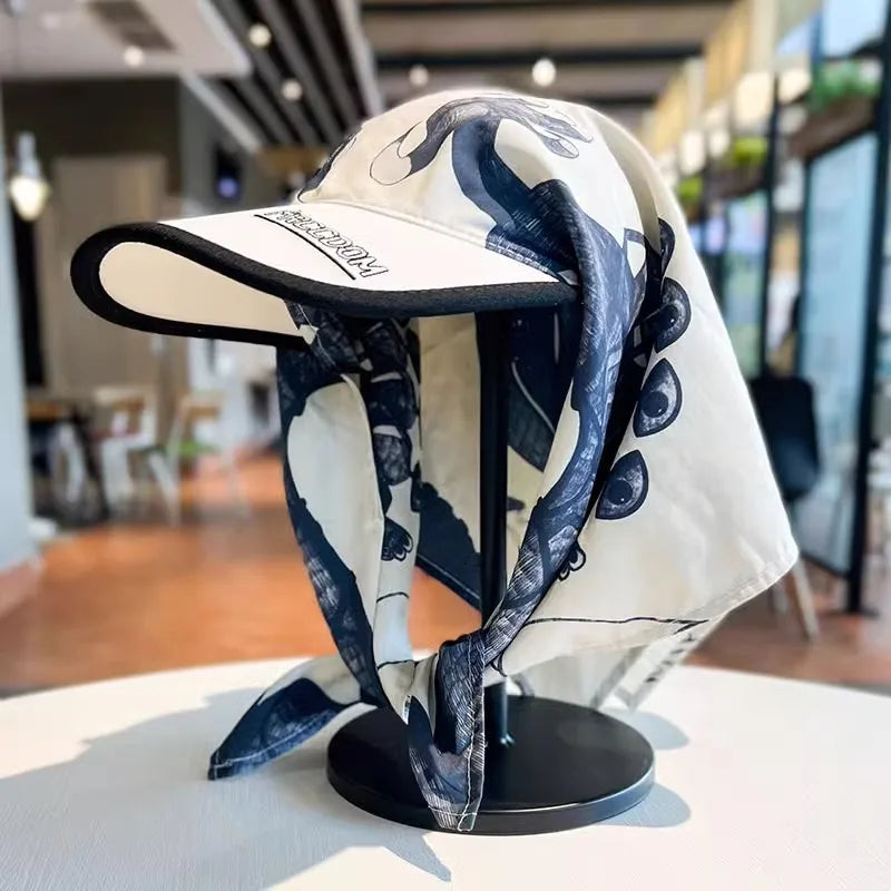 Women’s Big Brim Sun Hat Headscarf Baseball Cap Summer Sunshade Hat