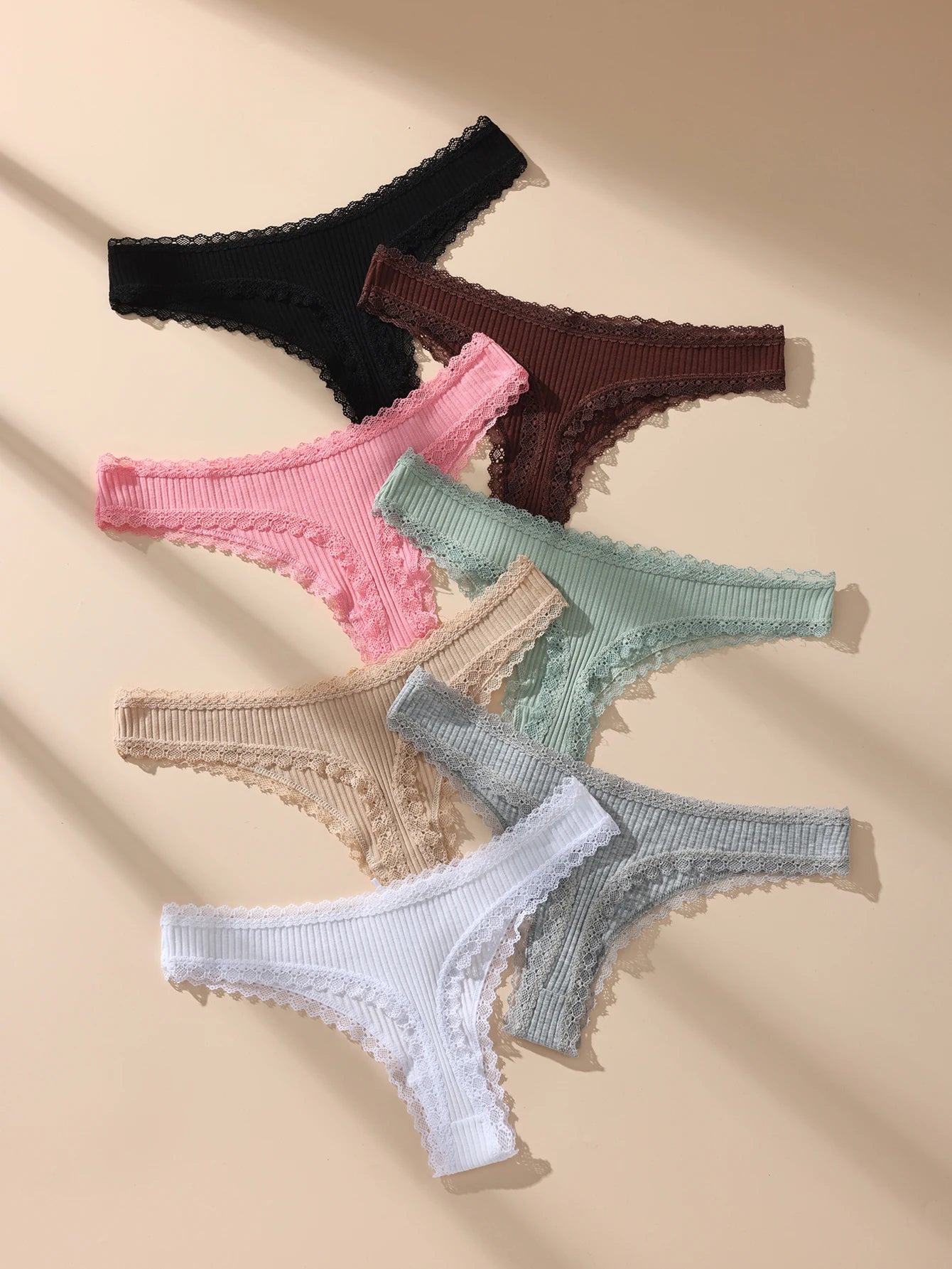 7Pcs/Set Women Thongs Panties Cotton Sexy Lace Underwear Tanga Solid Pants Plus Size Underpants G-Strings Female Lingerie S-3XL