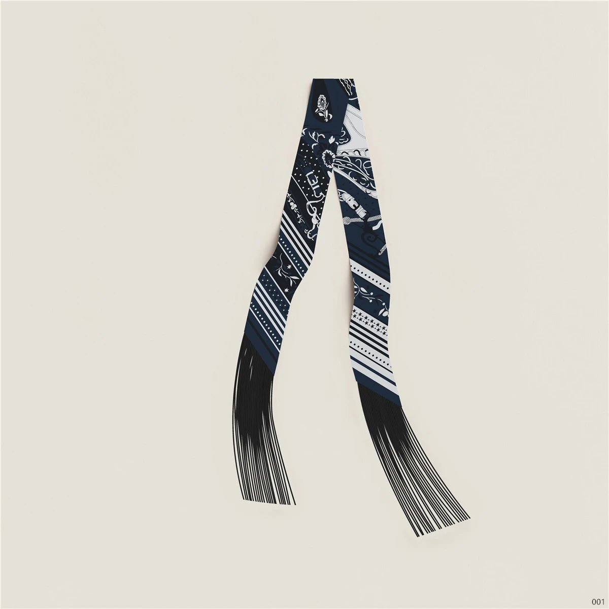 Women's Satin Silk Feel Twilly Fringe Scarf – Tassel Print Scarf Ribbon, Bag Handle Wrap & Neck Scarf