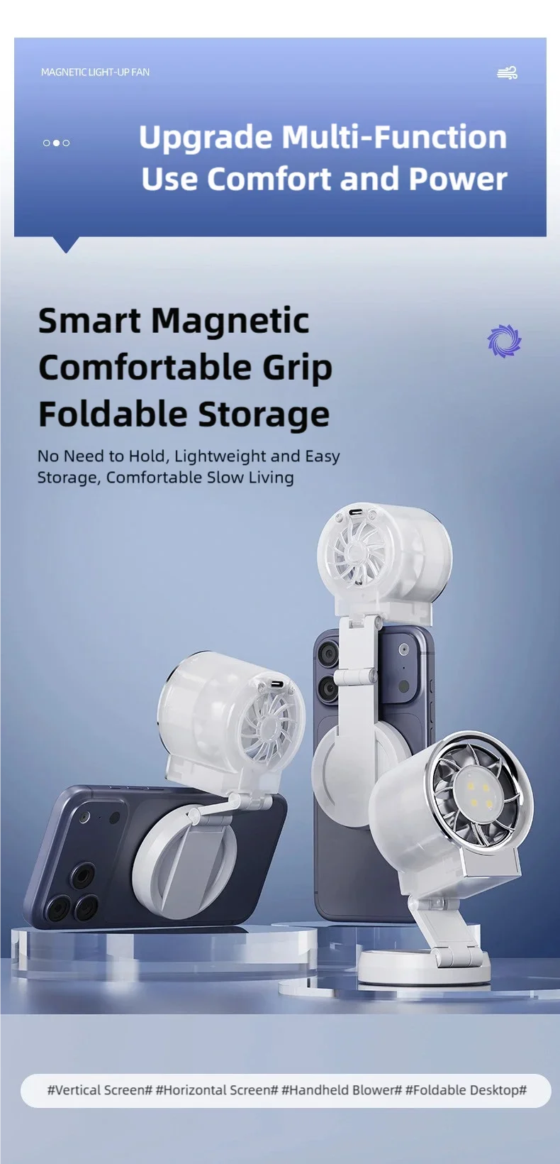 Magnetic Clip-On Mini Fan with Fill Light Portable Selfie & Streaming Fan