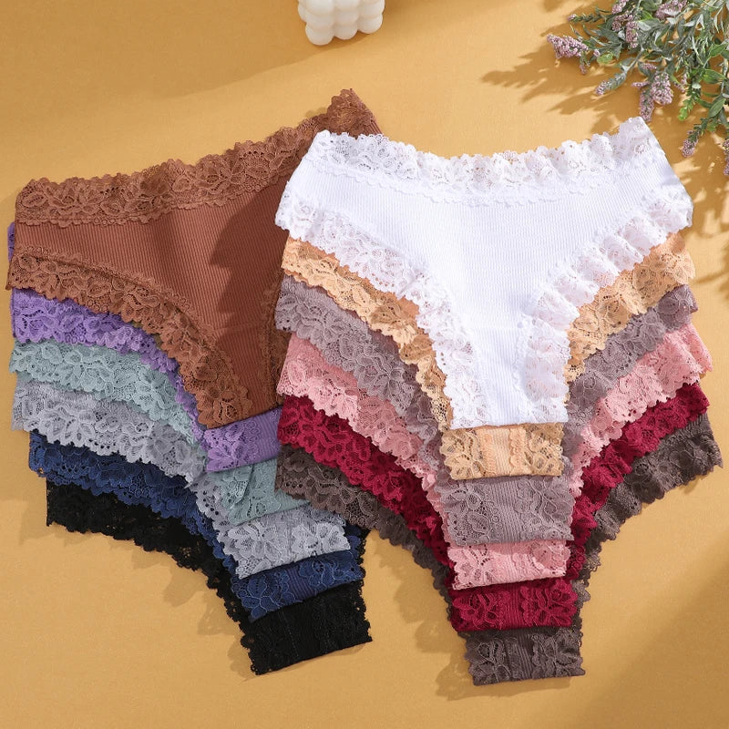 7Pcs Women’s Lace Cotton Panties Set Soft Seamless Low-Rise Brazilian Underwear S-XL