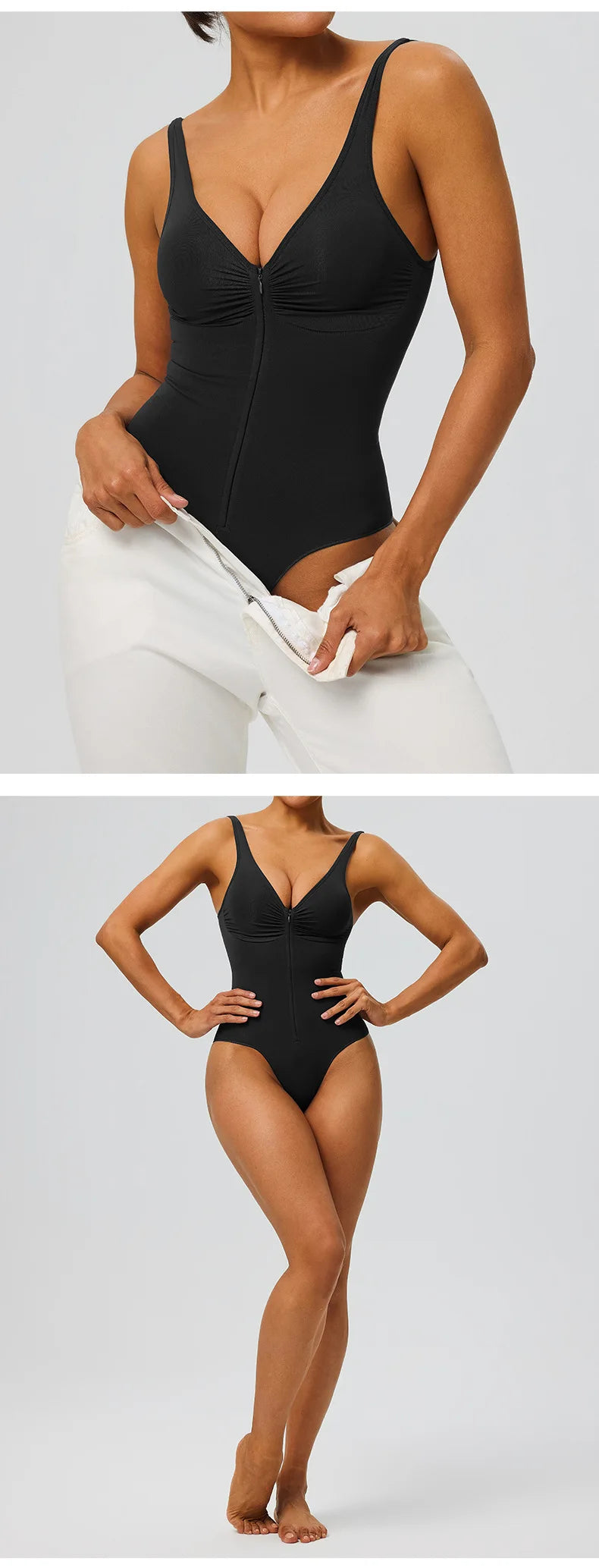 Seamless Shapewear Bodysuit – Tummy Control Compression One-Piece with Zipper & Adjustable Straps