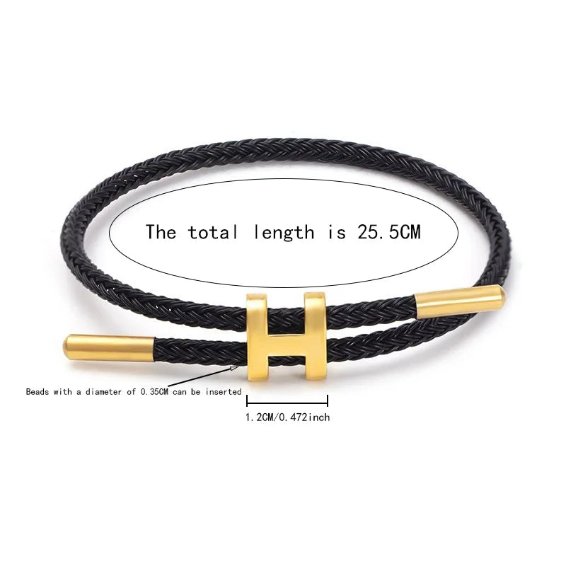H-Buckle Stainless Steel Rope Bracelet – Unisex Fashion Wristband for Men & Women