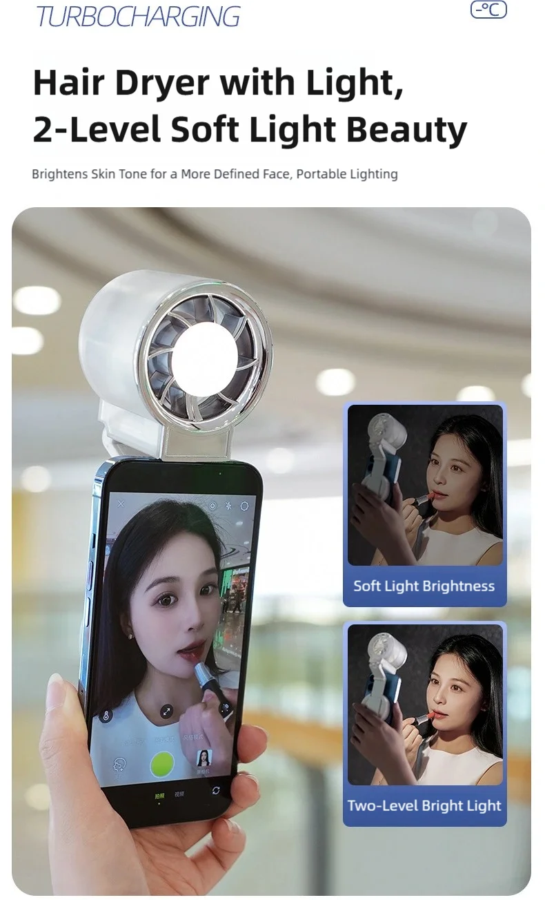 Magnetic Clip-On Mini Fan with Fill Light Portable Selfie & Streaming Fan