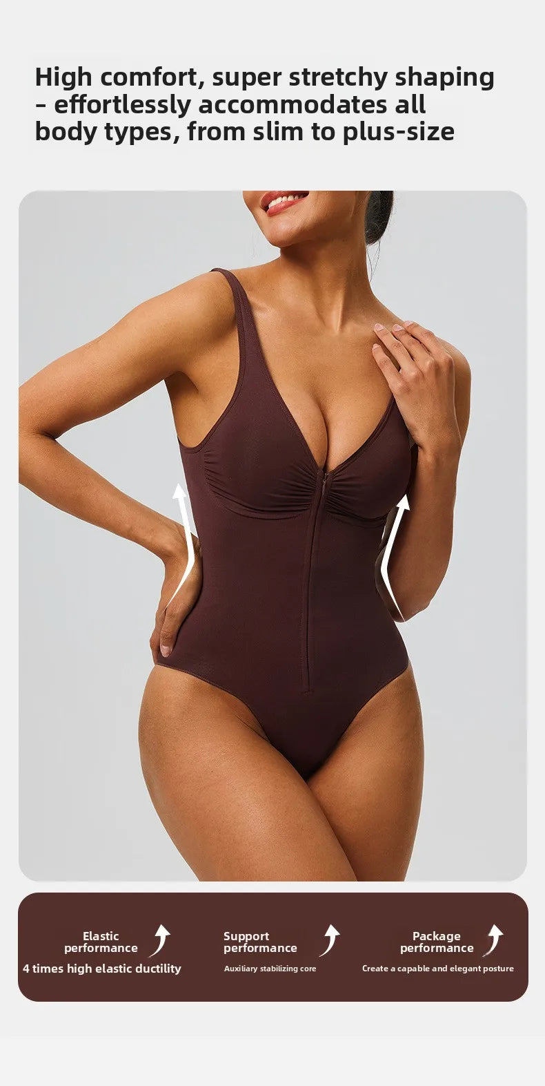 Seamless Shapewear Bodysuit – Tummy Control Compression One-Piece with Zipper & Adjustable Straps