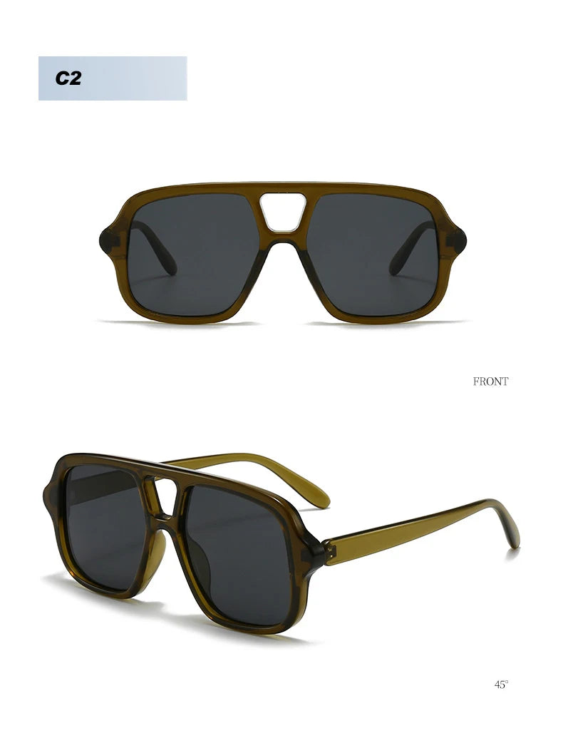 Vintage Square Double Bridge Sunglasses – Style UV400 Fashion Shades for Men & Women