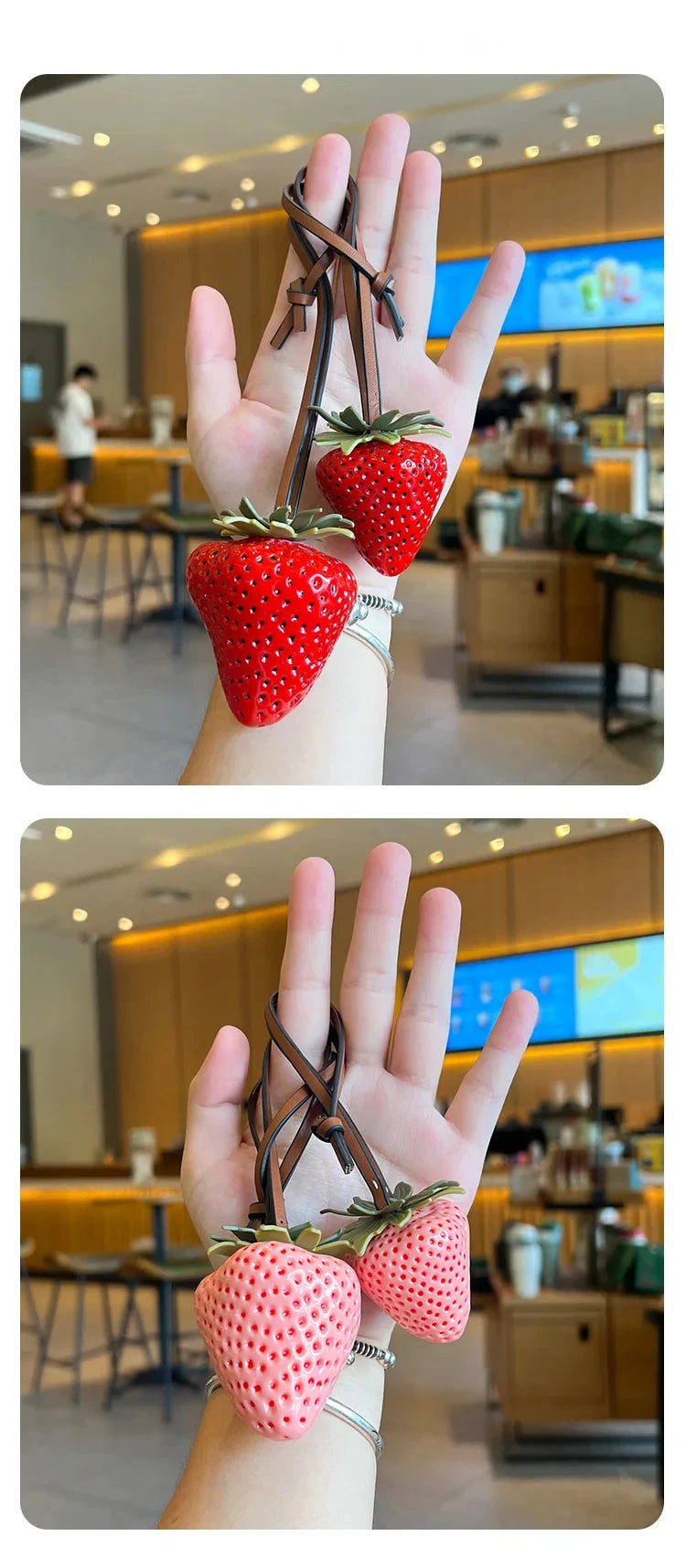 3D Strawberry Resin Keychain – Strawberry Bag Charm, Phone Pendant & Purse Accessory