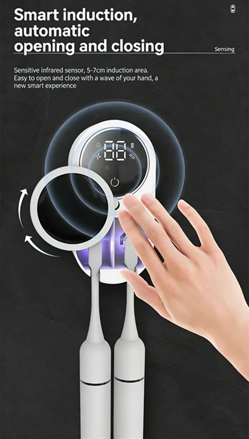UV Toothbrush Sterilizer Case Portable Rechargeable Travel Holder with Display