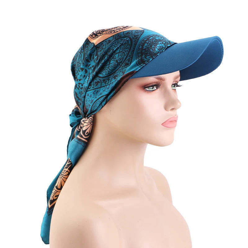 Women’s Satin Headscarf Baseball Cap Soft Breathable Summer Sun Hat with Brim