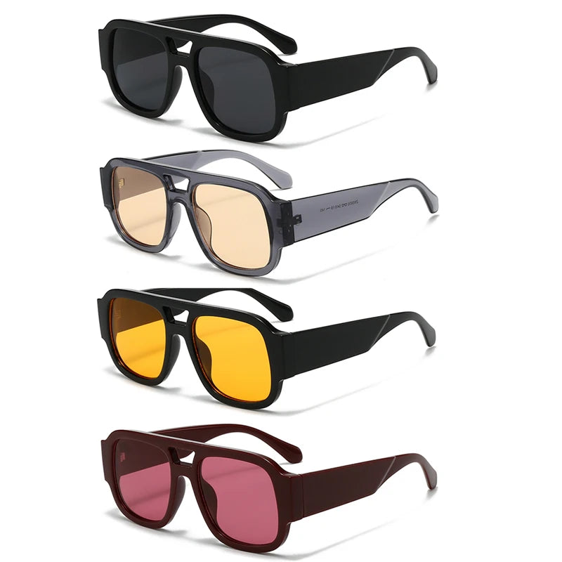 4 Sets Oversized Square Sunglasses Double Bridge Candy Color Fashion Outdoor Shades for Women & Men
