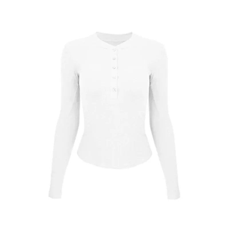 Women’s Henley Sports Top – Long Sleeve Yoga & Running Training Shirt, Stretch Fitness Activewear