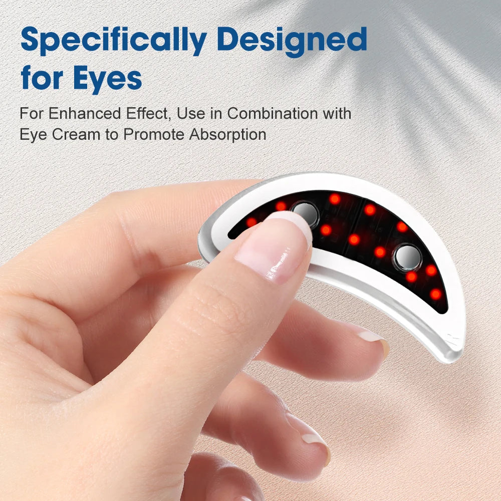 LED Rechargeable Eye Massager with Red Light Therapy – Microcurrent Under Eye Care Device for Puffiness & Tired-Looking Eyes