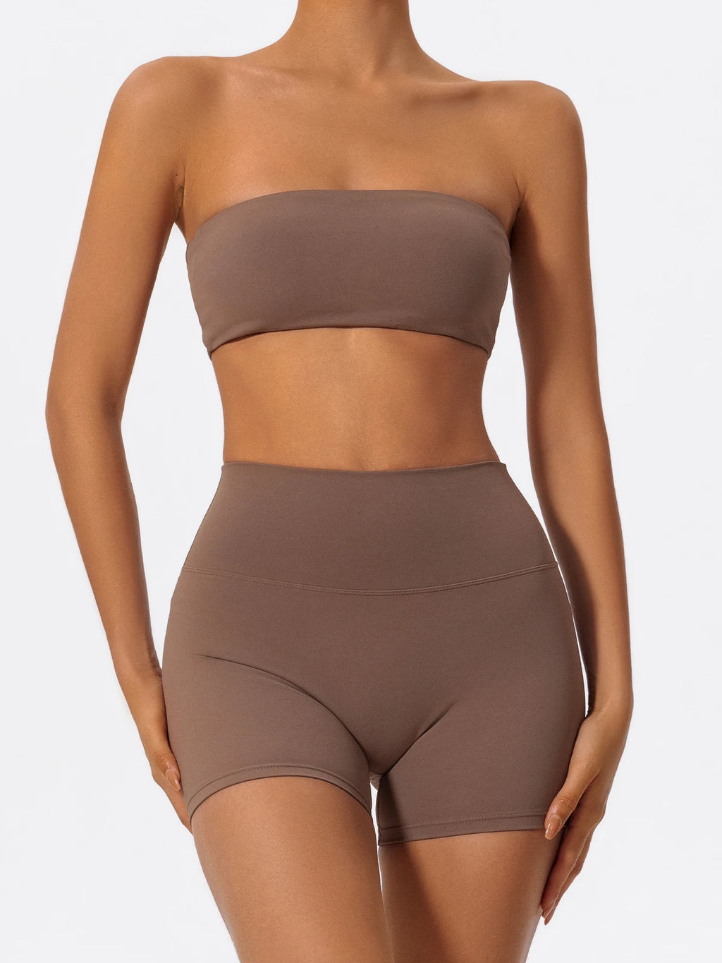 Summer 2-Piece Women’s Workout Set – Strapless Sports Bra & High Waist Yoga Shorts, Gym Fitness Outfit