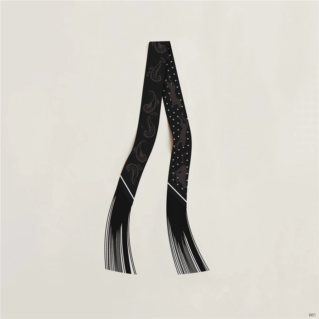 Women's Satin Silk Feel Twilly Fringe Scarf – Tassel Print Scarf Ribbon, Bag Handle Wrap & Neck Scarf