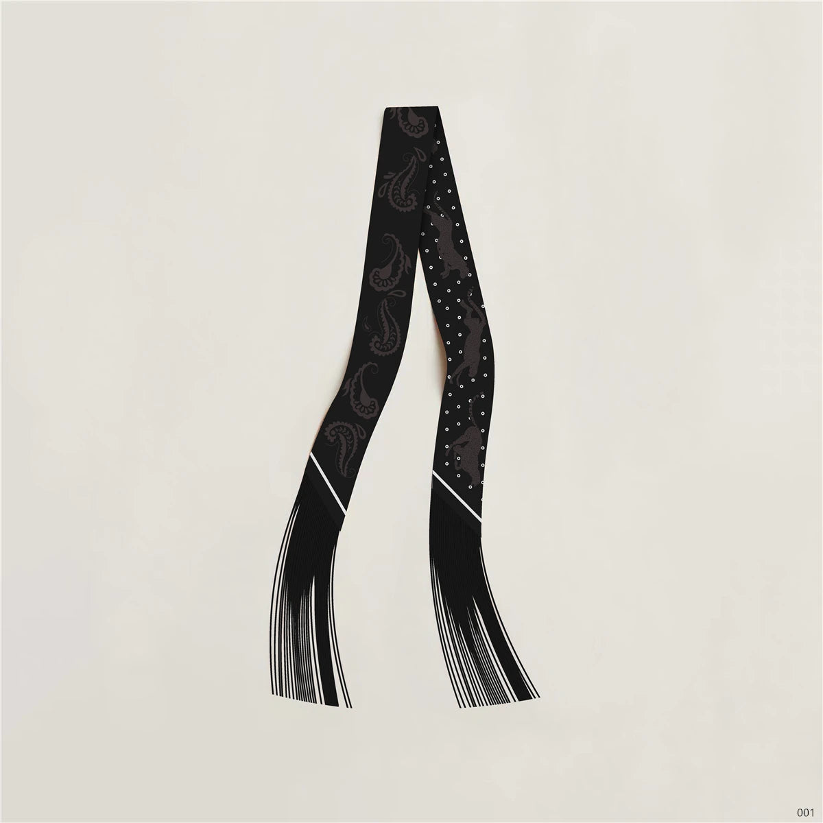Women's Satin Silk Feel Twilly Fringe Scarf – Tassel Print Scarf Ribbon, Bag Handle Wrap & Neck Scarf