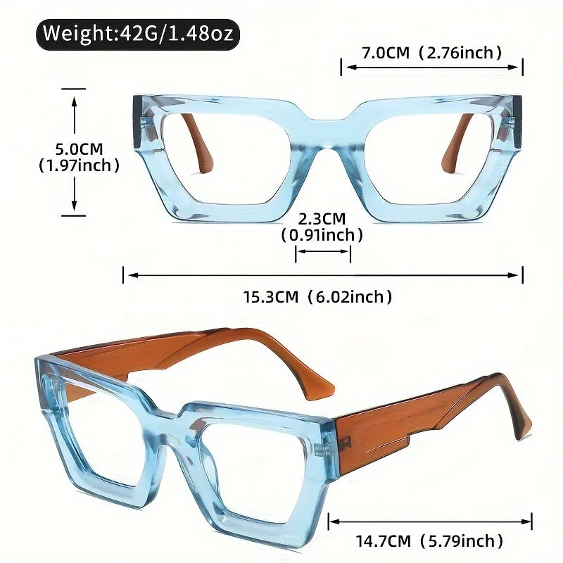 Y2K Oversized Clear Lens Glasses – Print Frame, Blue Light Blocking Fashion Eyewear
