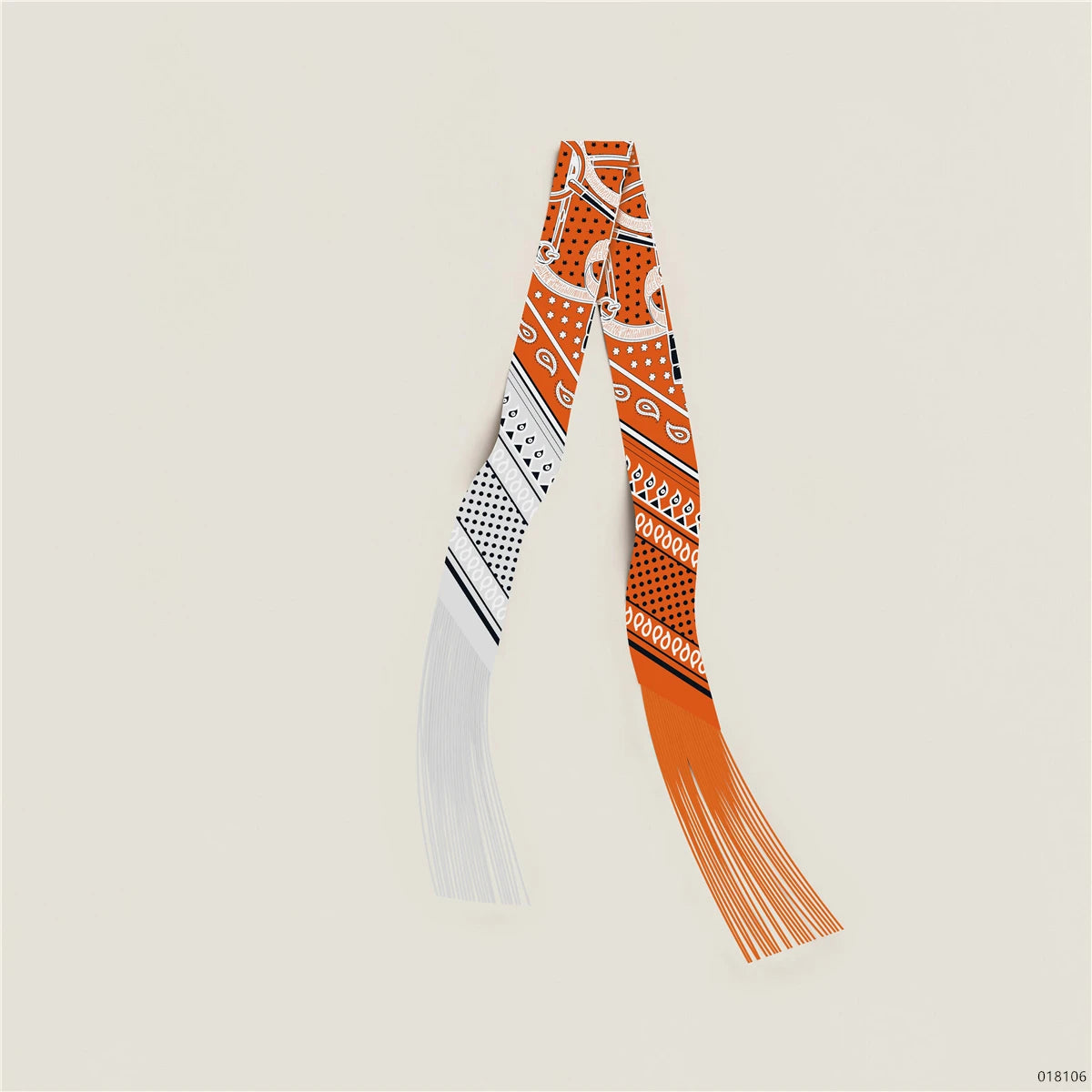 Women's Satin Silk Feel Twilly Fringe Scarf – Tassel Print Scarf Ribbon, Bag Handle Wrap & Neck Scarf