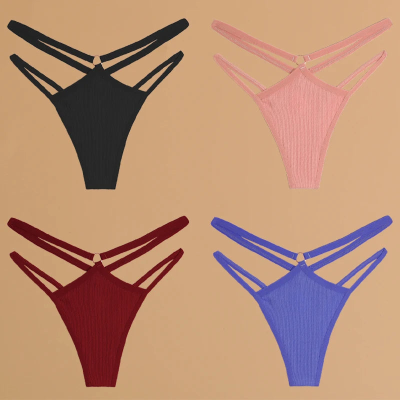 4-Pack Women's Cotton Thongs – Low Rise Breathable Stretch Panties, Everyday Comfort Underwear