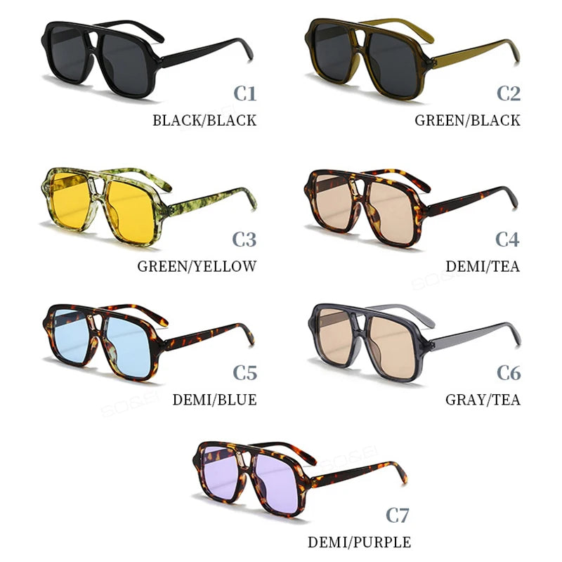 Vintage Square Double Bridge Sunglasses – Style UV400 Fashion Shades for Men & Women