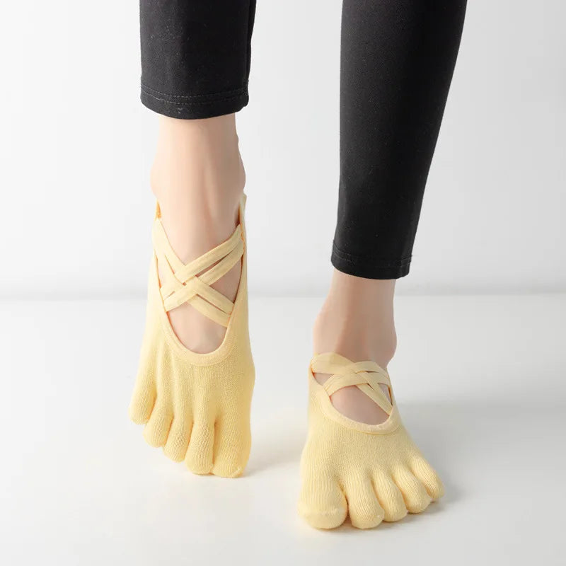 4 Pairs Women’s Five Toe Pilates Socks Anti Slip Silicone Grip Yoga Fitness Socks