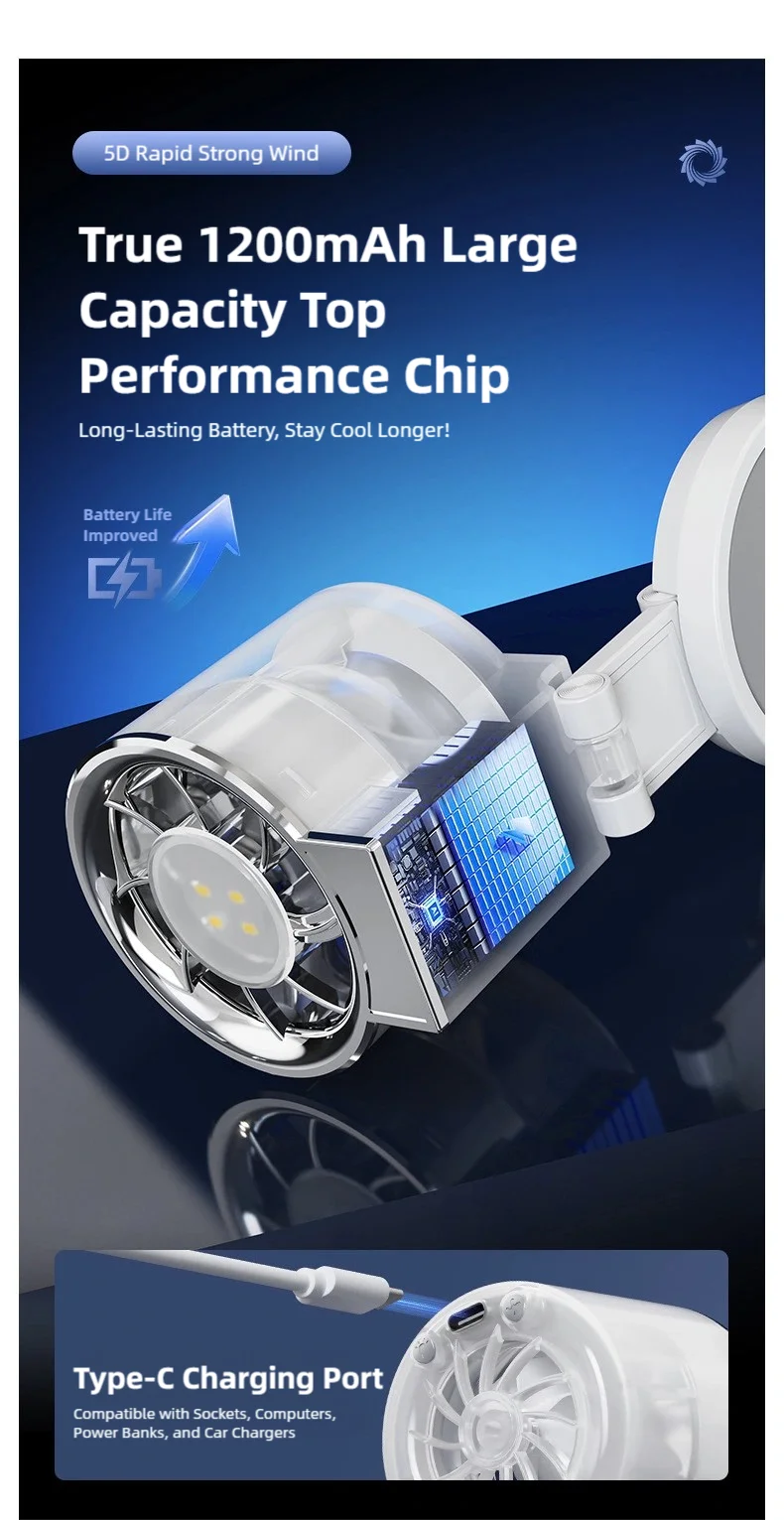 Magnetic Clip-On Mini Fan with Fill Light Portable Selfie & Streaming Fan