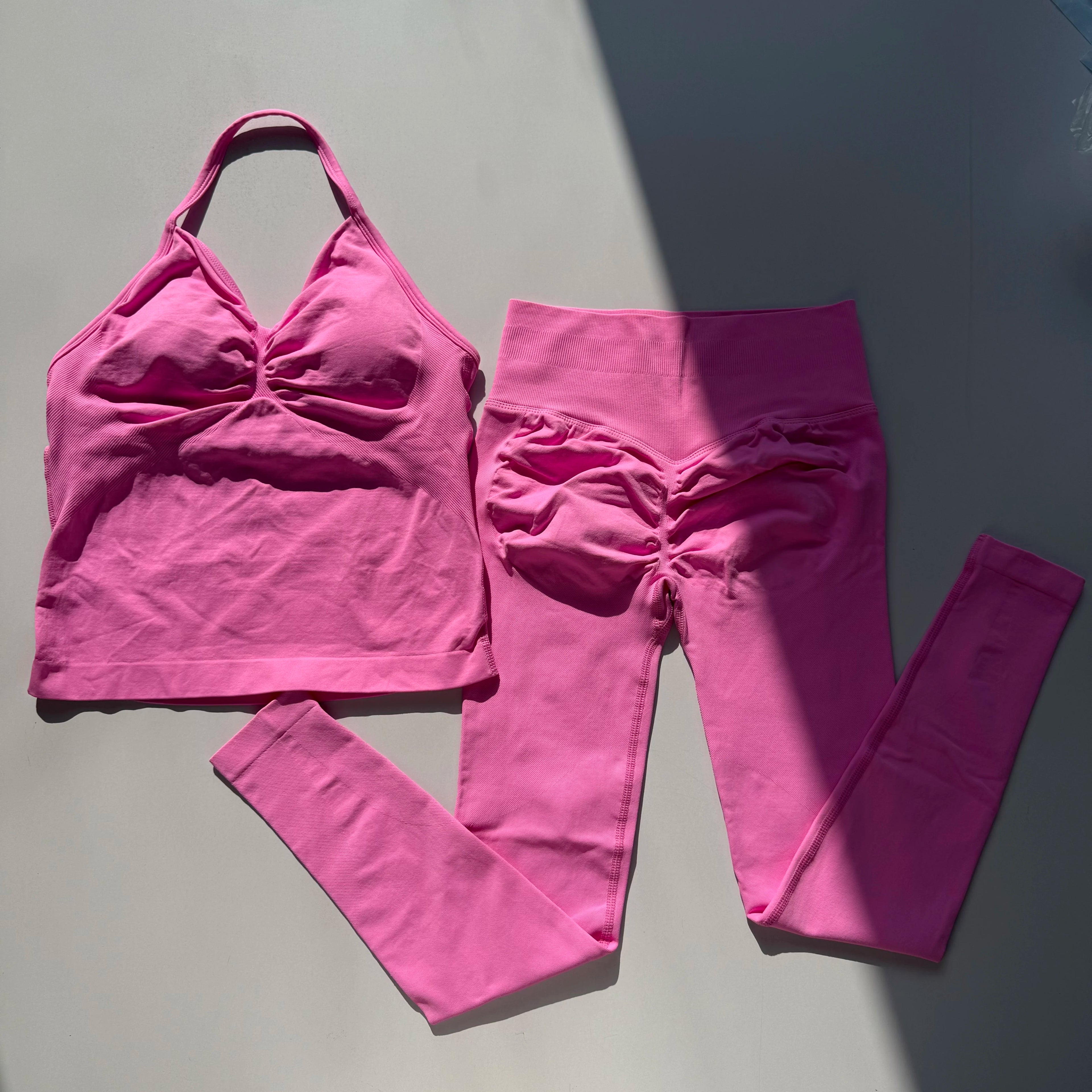 Seamless 2PC Workout Set for Women | Strappy Sports Bra + High Waist Sculpt Leggings | TikTok Viral Gym Fit