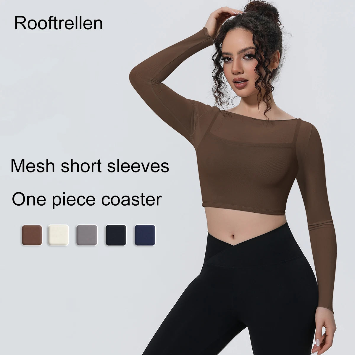 Woman Sports Yoga Long Sleeves Workout Top Solid Color False Two-piece Mesh Running Shirts with Chest Pad Summer Long Sleeves