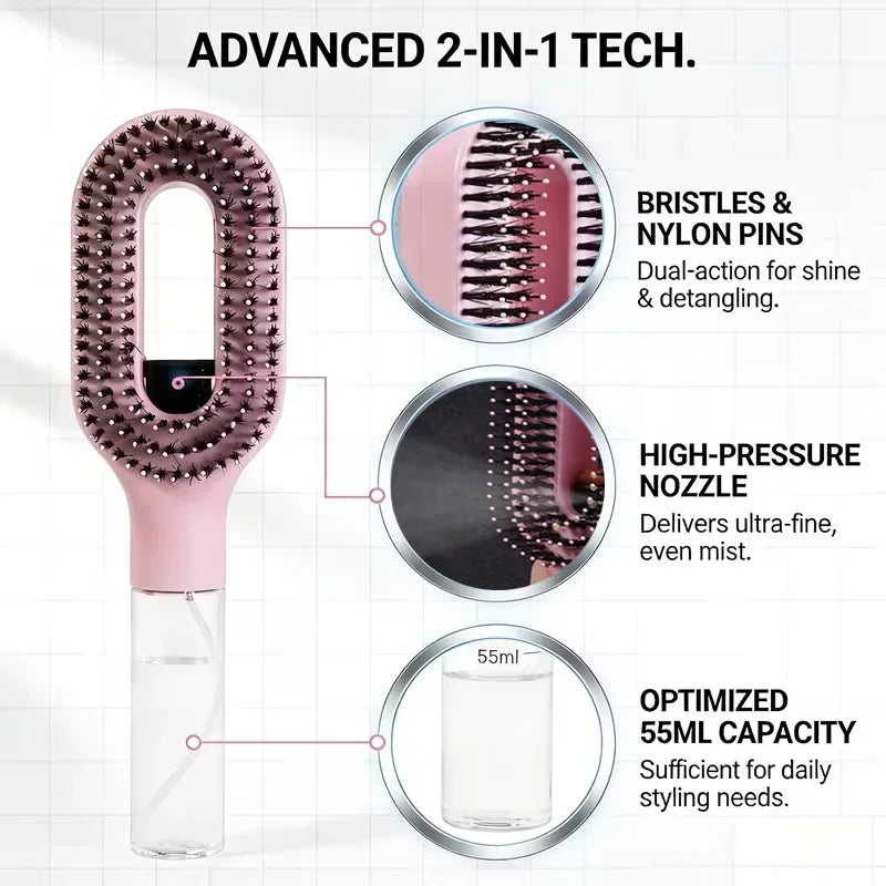 2in1 Sprayer Comb Detangling Scalp Massage Hairbrush with Spray Bottle
