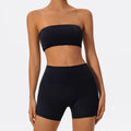 Summer 2-Piece Women’s Workout Set – Strapless Sports Bra & High Waist Yoga Shorts, Gym Fitness Outfit