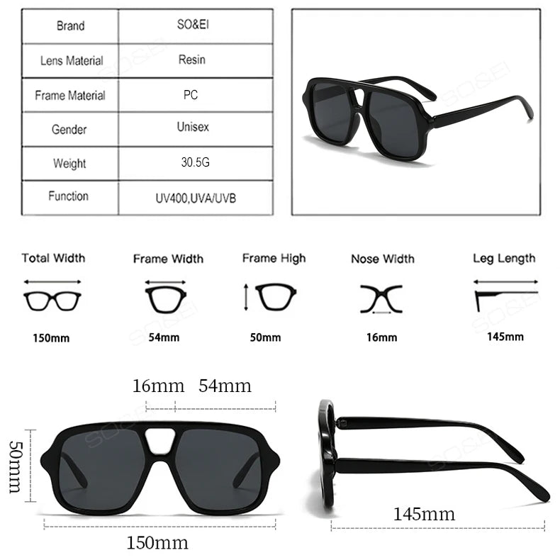 Vintage Square Double Bridge Sunglasses – Style UV400 Fashion Shades for Men & Women