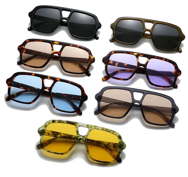 Vintage Square Double Bridge Sunglasses – Style UV400 Fashion Shades for Men & Women