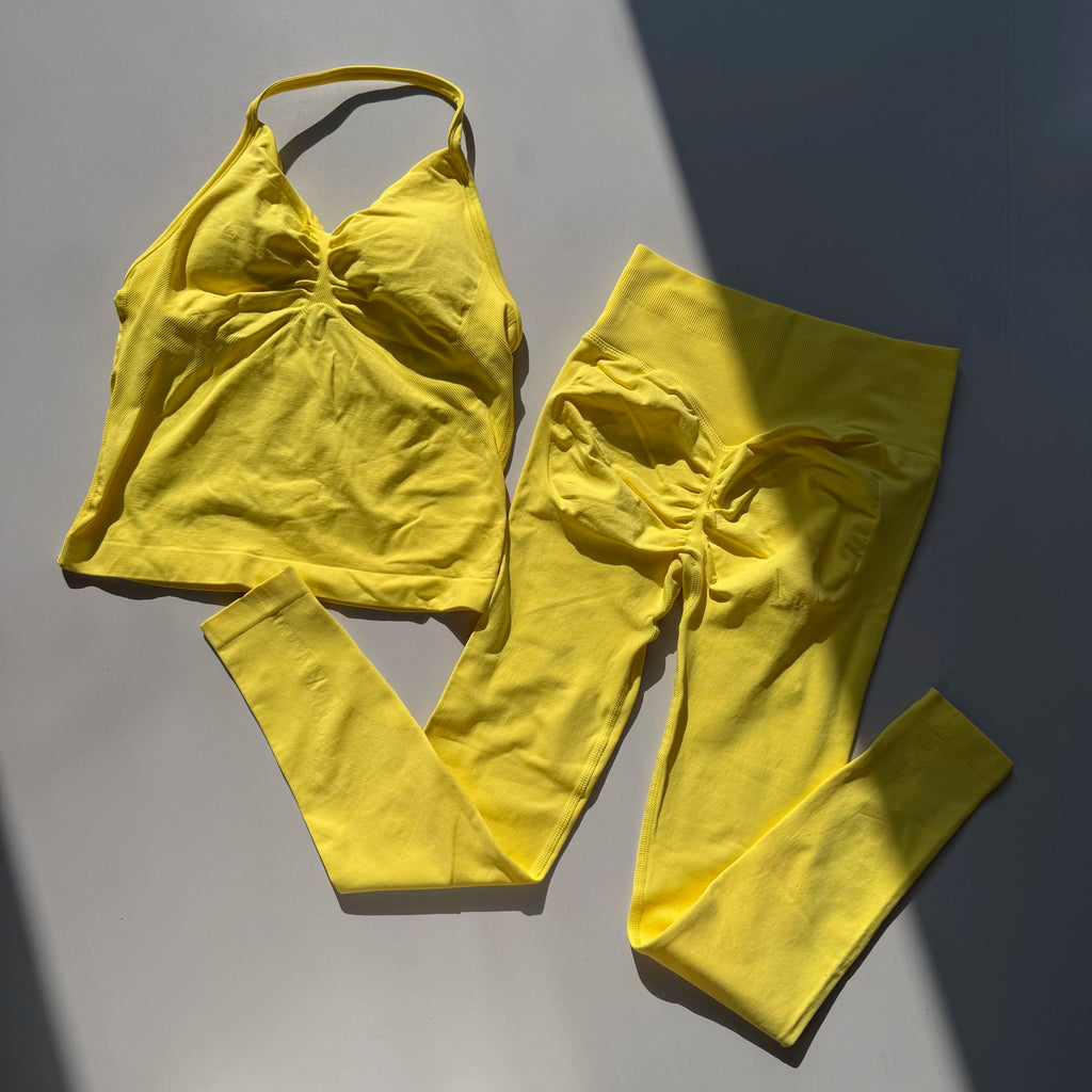 Seamless 2PC Workout Set for Women | Strappy Sports Bra + High Waist Sculpt Leggings | TikTok Viral Gym Fit