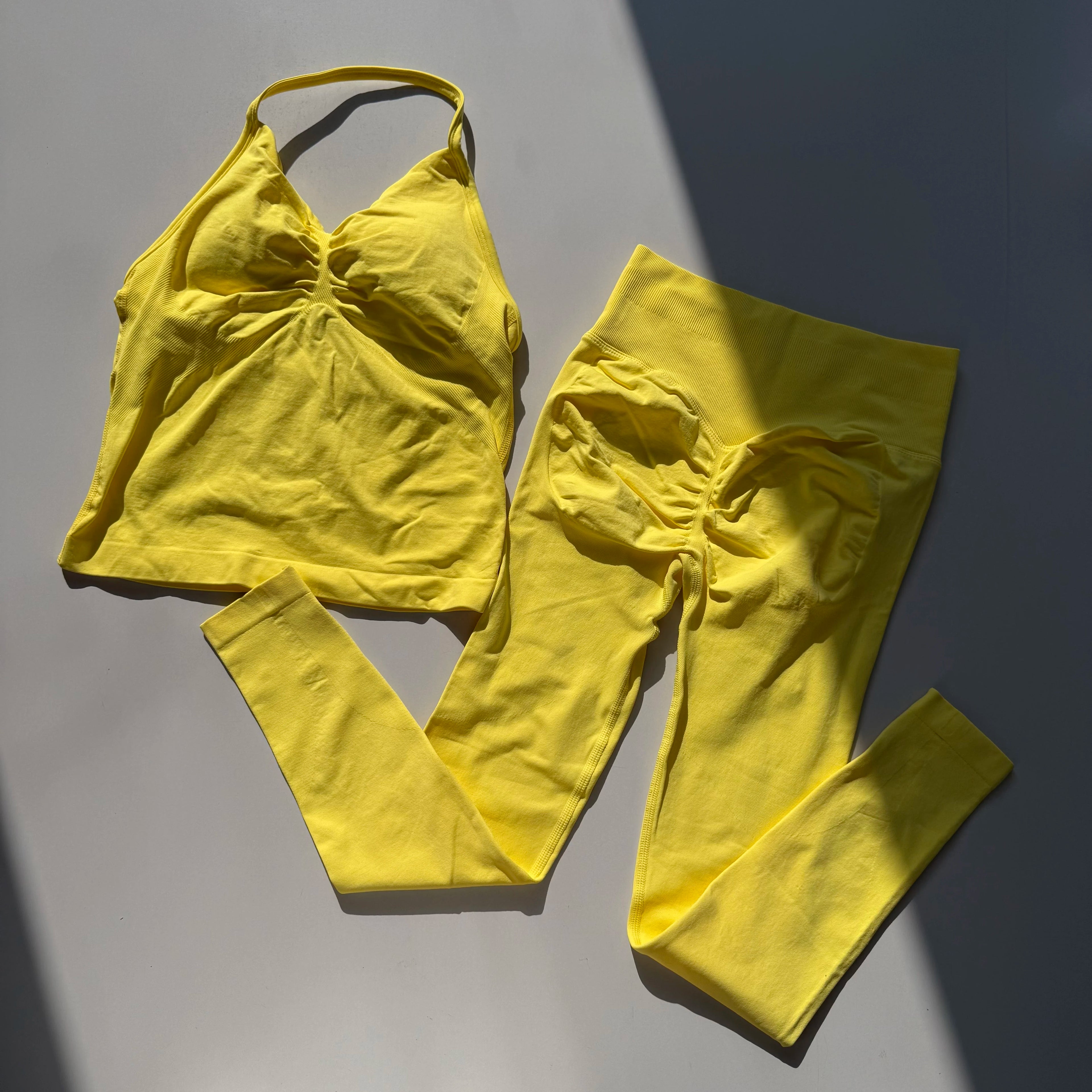 Seamless 2PC Workout Set for Women | Strappy Sports Bra + High Waist Sculpt Leggings | TikTok Viral Gym Fit