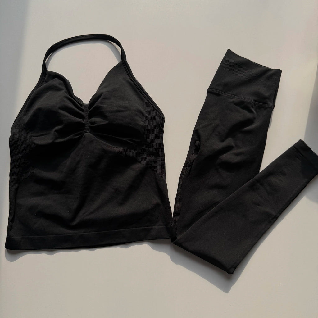 Seamless 2PC Workout Set for Women | Strappy Sports Bra + High Waist Sculpt Leggings | TikTok Viral Gym Fit