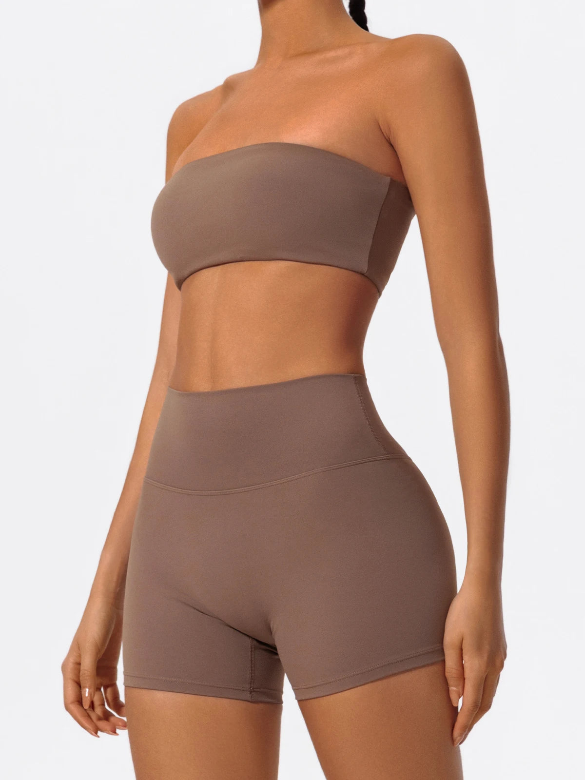 Summer 2-Piece Women’s Workout Set – Strapless Sports Bra & High Waist Yoga Shorts, Gym Fitness Outfit