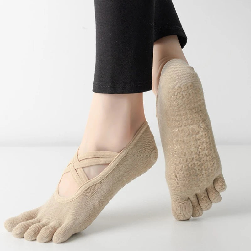 4 Pairs Women’s Five Toe Pilates Socks Anti Slip Silicone Grip Yoga Fitness Socks