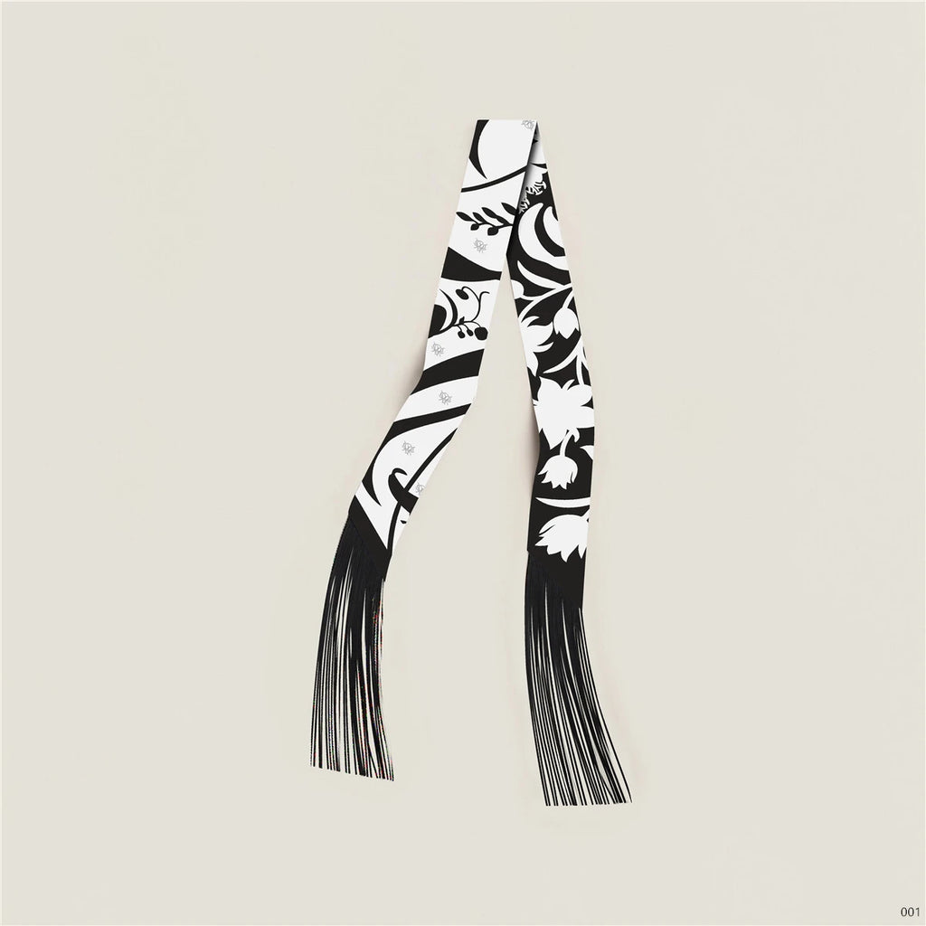 Women's Satin Silk Feel Twilly Fringe Scarf – Tassel Print Scarf Ribbon, Bag Handle Wrap & Neck Scarf