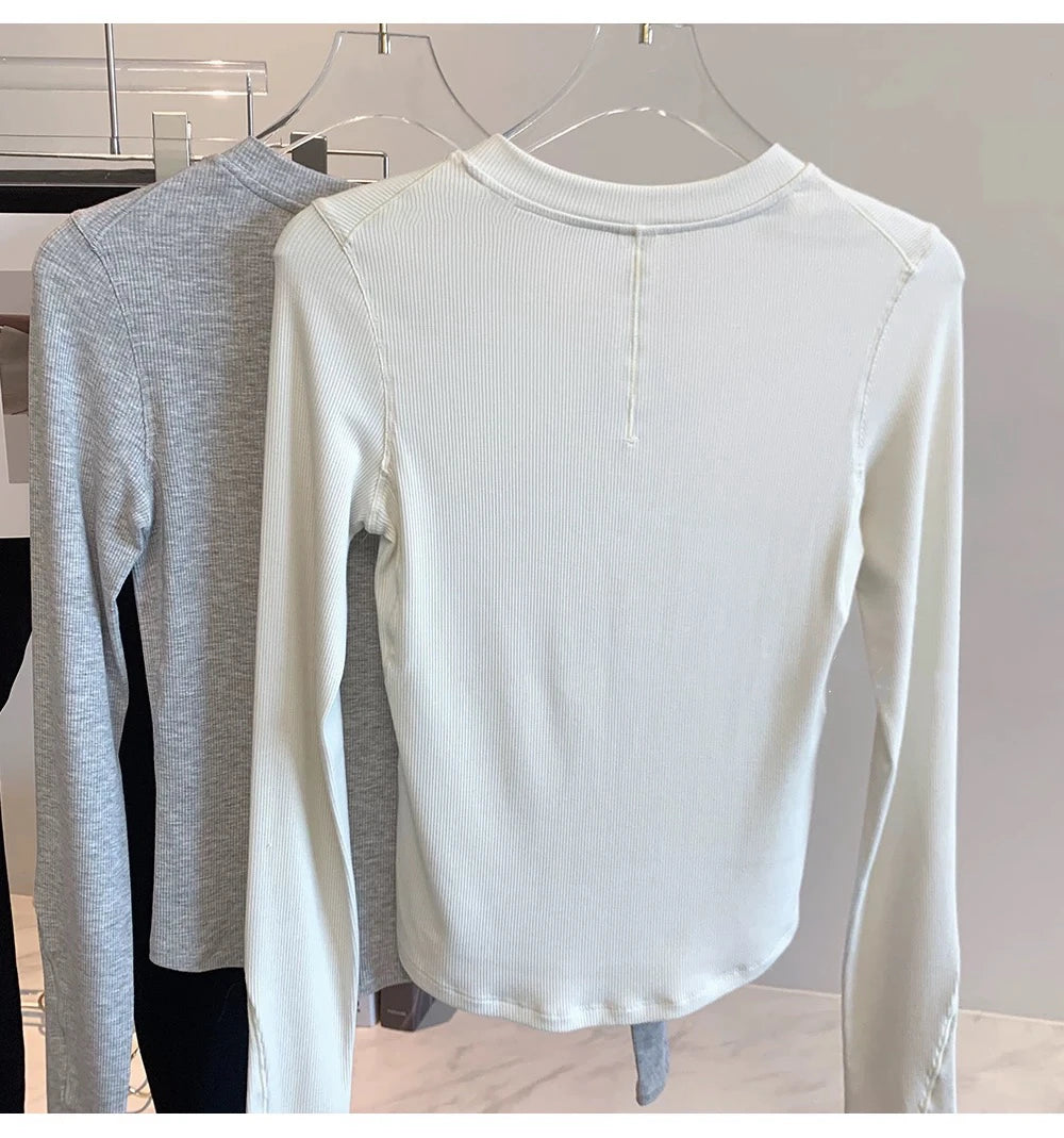 Women’s Henley Sports Top – Long Sleeve Yoga & Running Training Shirt, Stretch Fitness Activewear