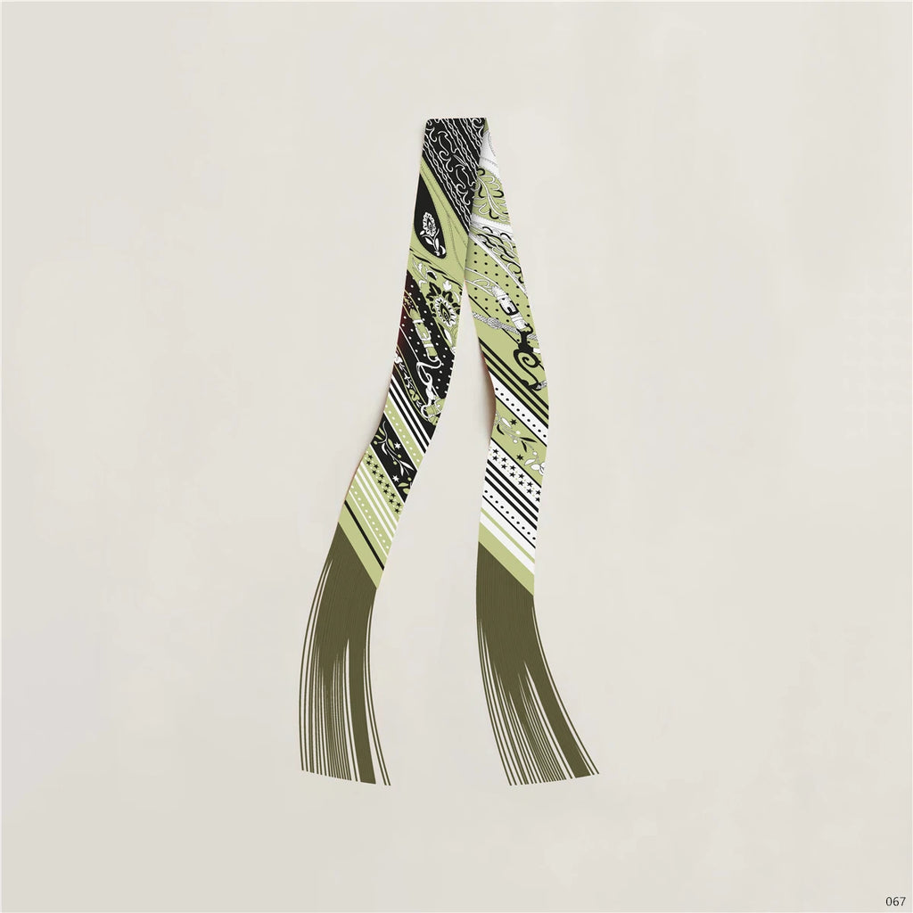 Women's Satin Silk Feel Twilly Fringe Scarf – Tassel Print Scarf Ribbon, Bag Handle Wrap & Neck Scarf