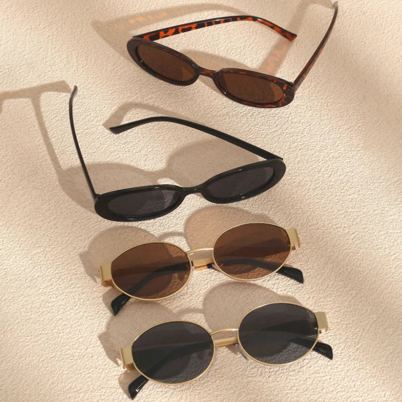 4PCS Vintage Oval Sunglasses Retro Fashion Outdoor Everyday Shades for Women & Men