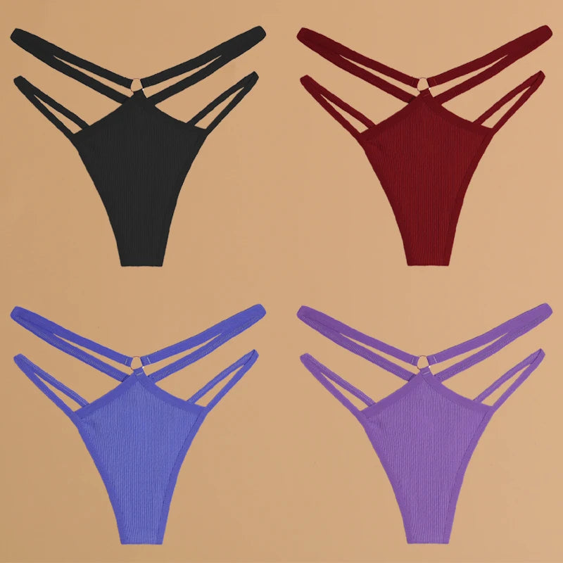 4-Pack Women's Cotton Thongs – Low Rise Breathable Stretch Panties, Everyday Comfort Underwear